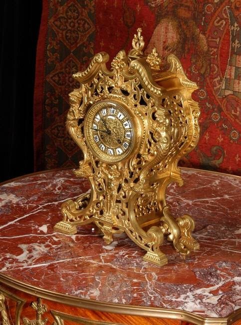 fig 1. Antique French Gilt Brass Clock, French - Circa 1880.
